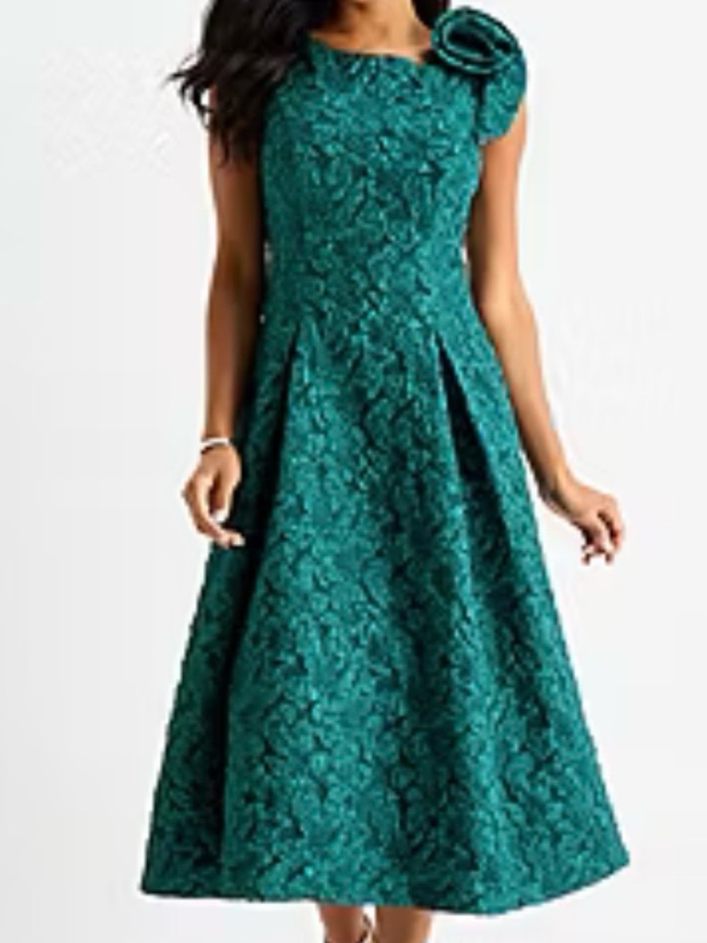 NWT Brianna Milay Teal Floral Appliqué fit & flare dress with Shoulder Flower 14